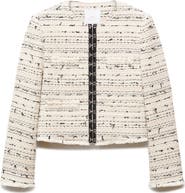 MANGO Modena Stripe Crop Tweed Jacket