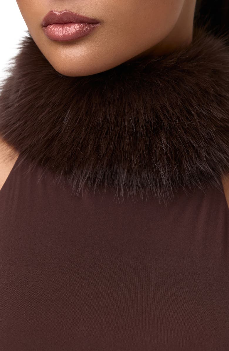 Naked Wardrobe Halter Dress with Removable Faux Fur Collar, Alternate, color, Dark Chocolate