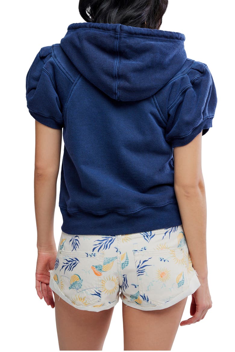 Summer Puff Sleeve Zip-Up Sweater, Alternate, color, NIGHT SHADOW