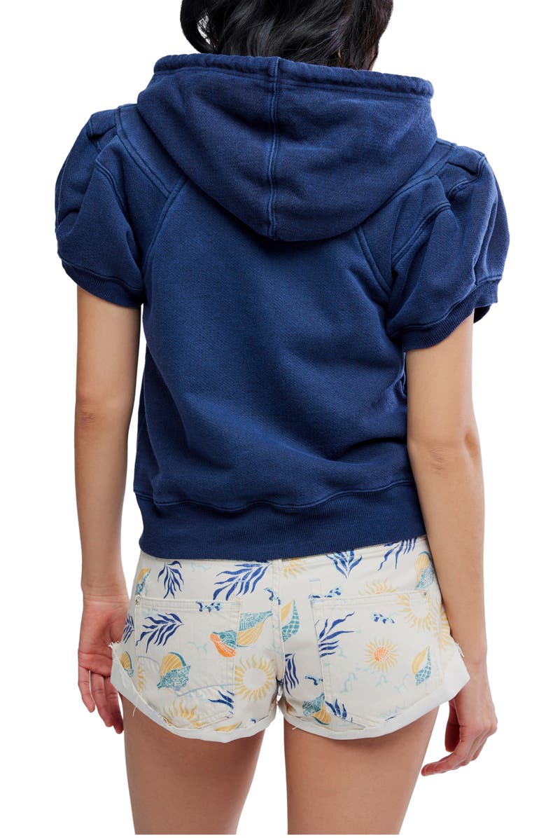 Free People Summer Puff Sleeve Zip-Up Sweater, Alternate, color, Night Shadow
