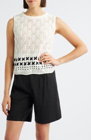Bobeau Sleeveless Open Stitch Sweater Tank