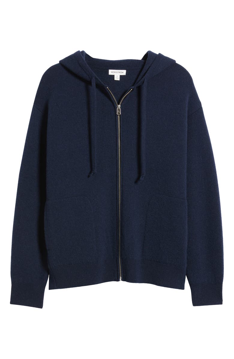 Nordstrom Wool Blend Zip Hoodie Cardigan, Alternate, color, Navy Night