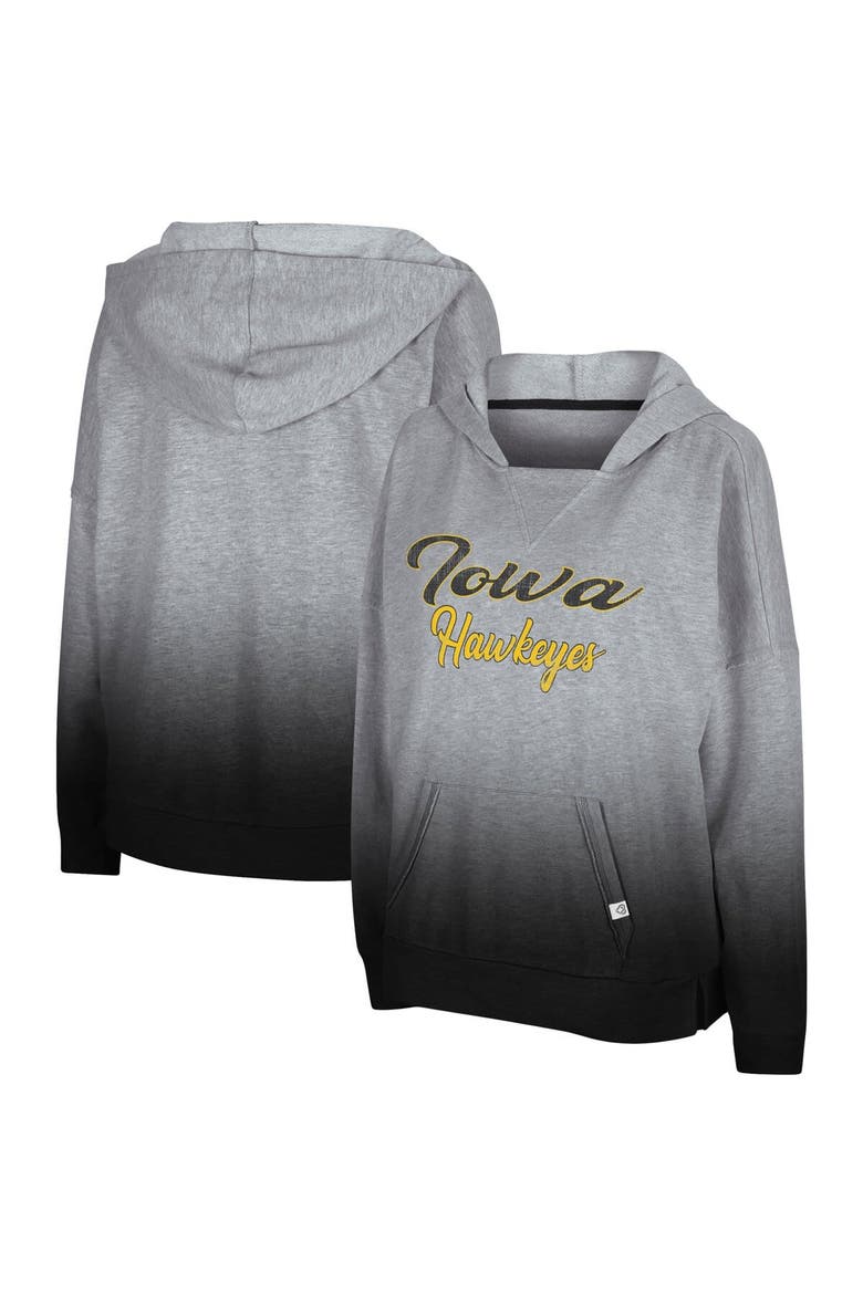 Women's Colosseum Heathered Gray Iowa Hawkeyes On Wednesdays Dip-Dye Pullover Hoodie, Main, color, Heather Gray