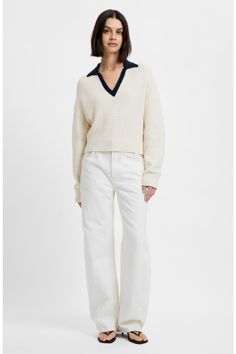 Mozart Contrast Johnny Collar Knit Top, Alternate, color, ECRU-MARINE