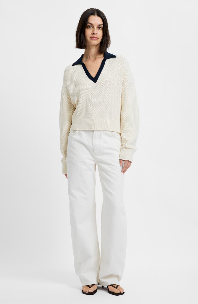 French Connection Mozart Contrast Johnny Collar Knit Top, Alternate, color, Ecru-Marine