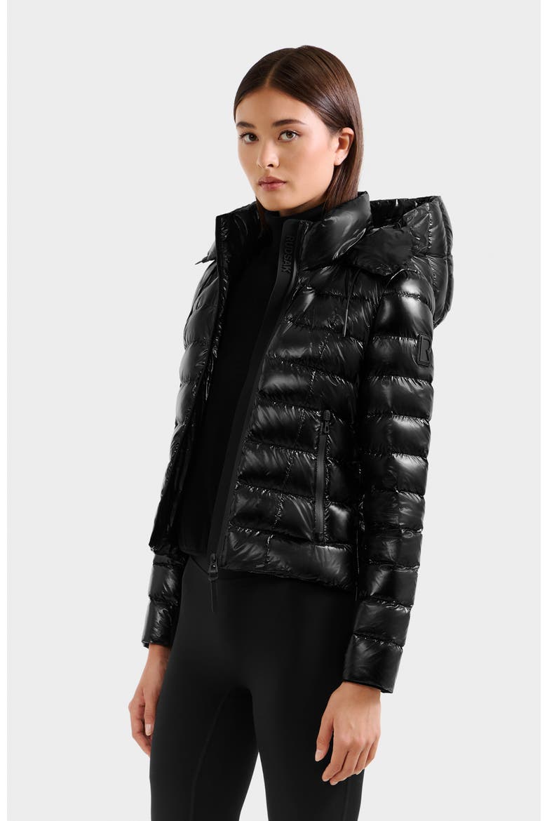 Melissa Glossy Lightweight Down Puffer, Alternate, color, Black