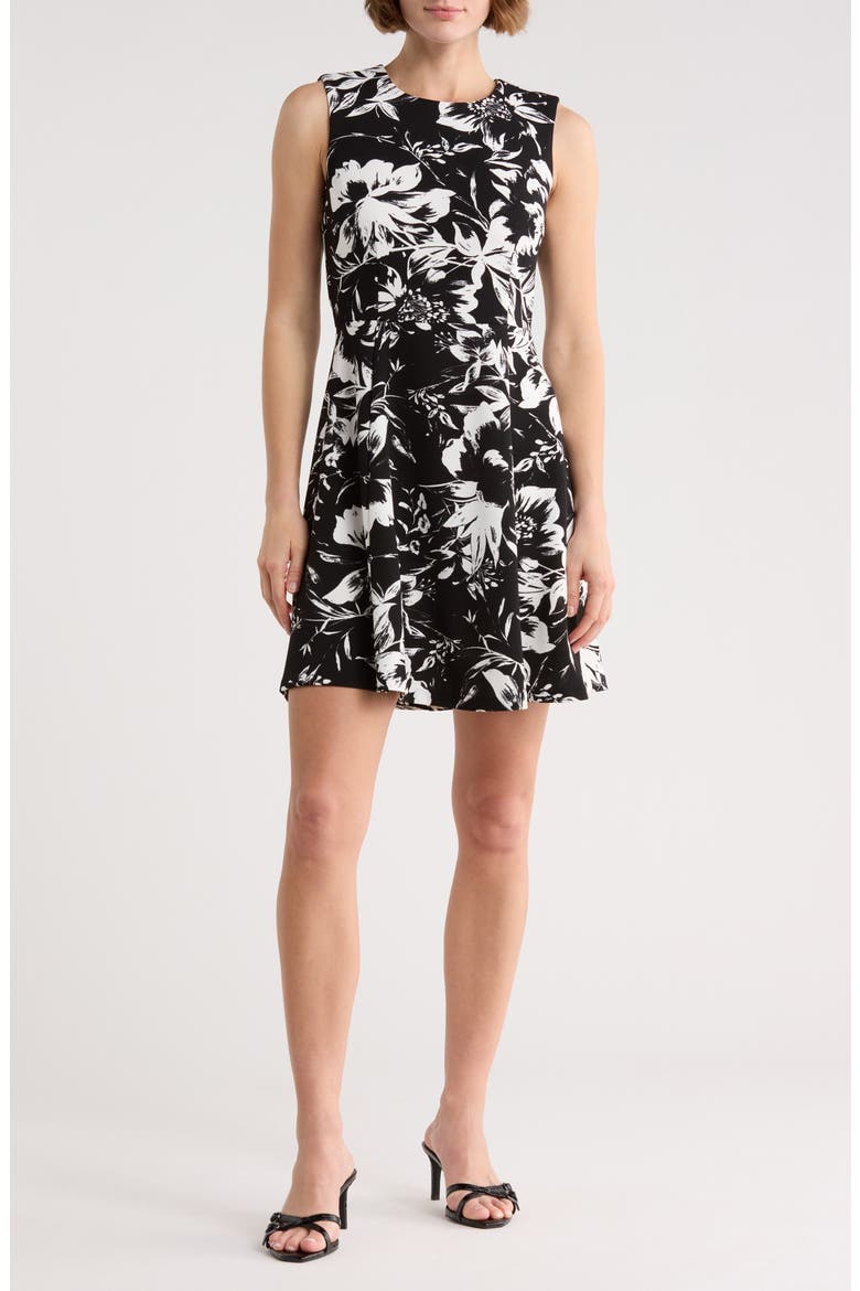 Floral Print A-Line Dress, Main, color, BLACK IVORY