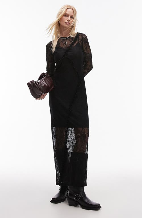 TOPSHOP TOPSHOP LACE & RUFFLE LONG SLEEVE MAXI DRESS