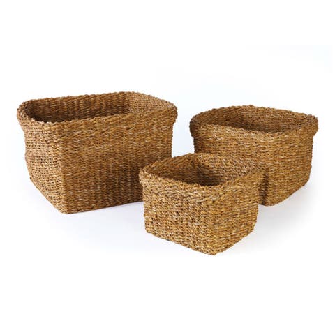 Seagrass Square Baskets With Cuffs Set of 3