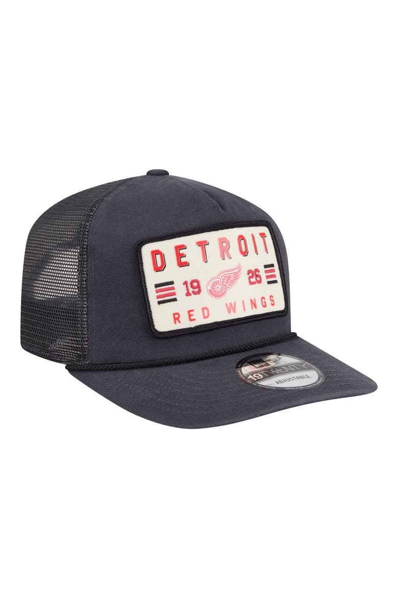 Men's New Era Charcoal Detroit Red Wings Washed Patch 19TWENTY Trucker Adjustable Hat, Alternate, color, Charcoal