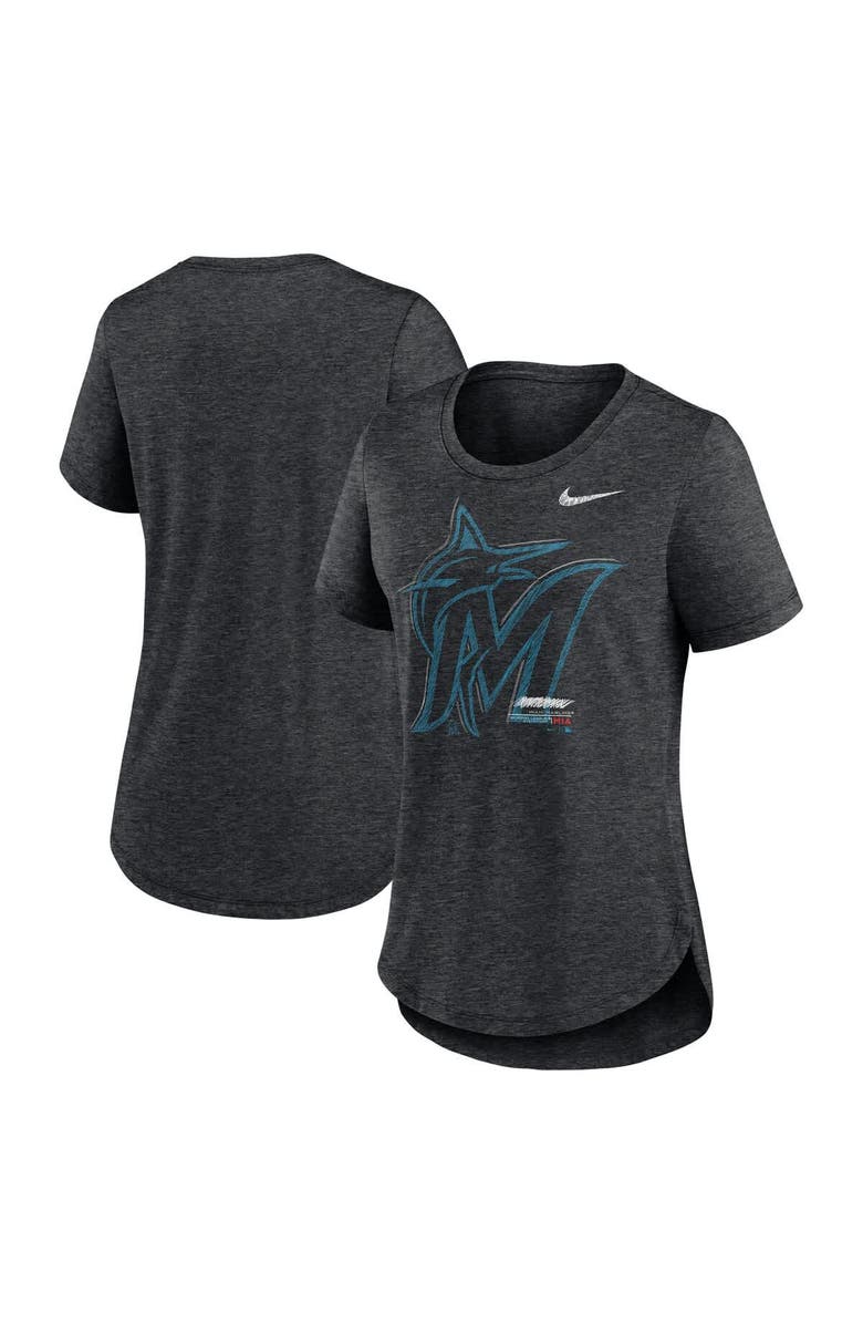 Nike Women's Nike  Heather Black Miami Marlins Touch Tri-Blend T-Shirt, Main, color, Heather Black