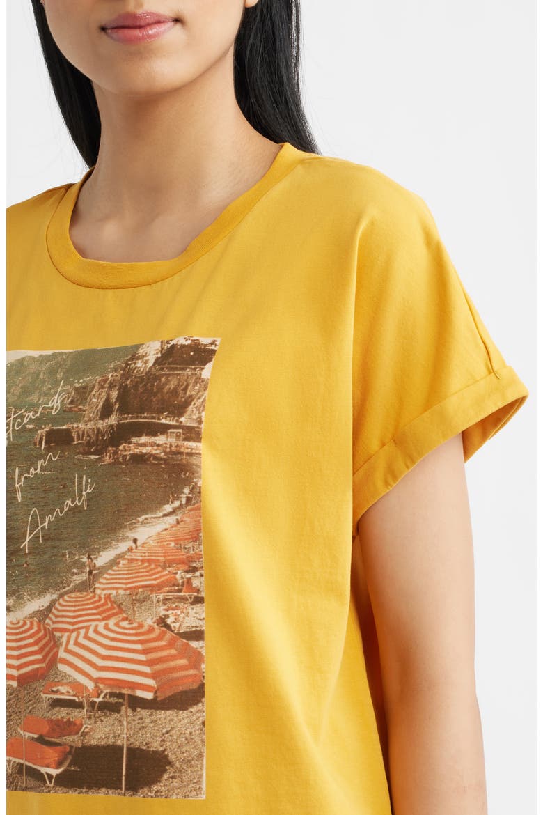 Cuffed Stretch Cotton Graphic T-Shirt, Alternate, color, MUSTARD