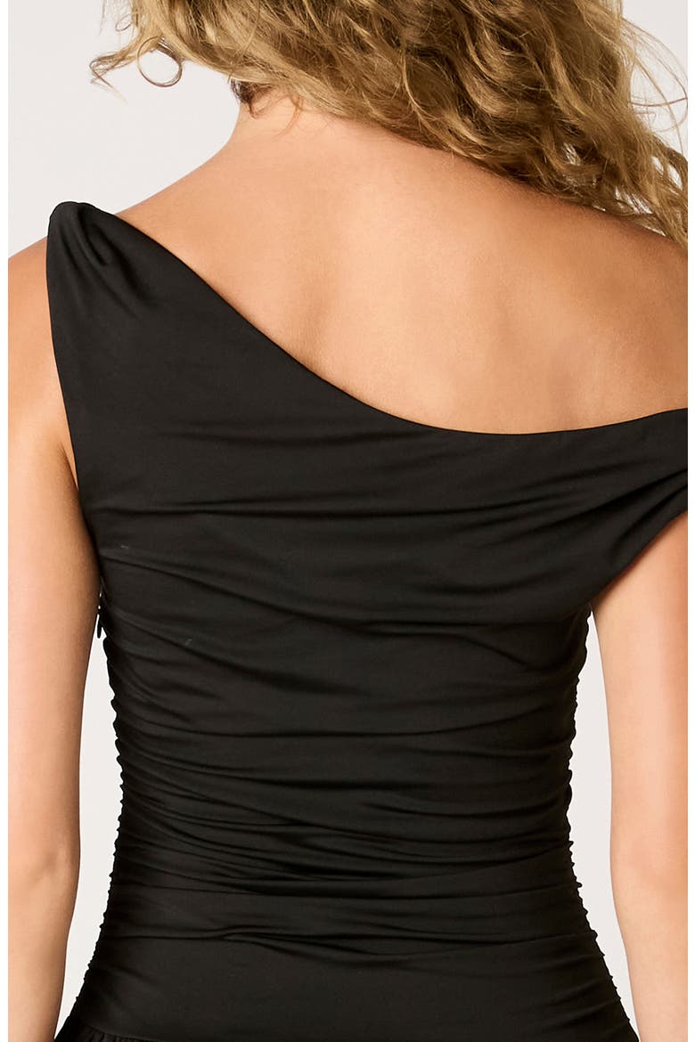 Karina Ruched One-Shoulder Maxi Dress, Alternate, color, BLACK