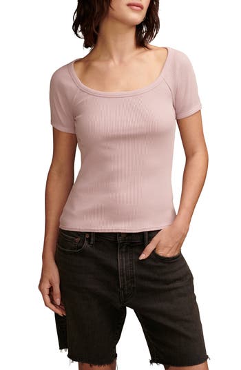 LUCKY BRAND LUCKY BRAND RIB SCOOP NECK T-SHIRT 
