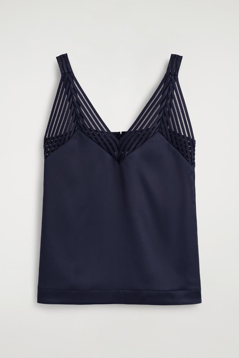Open-stitch Satin Cami Top, Alternate, color, NAVY