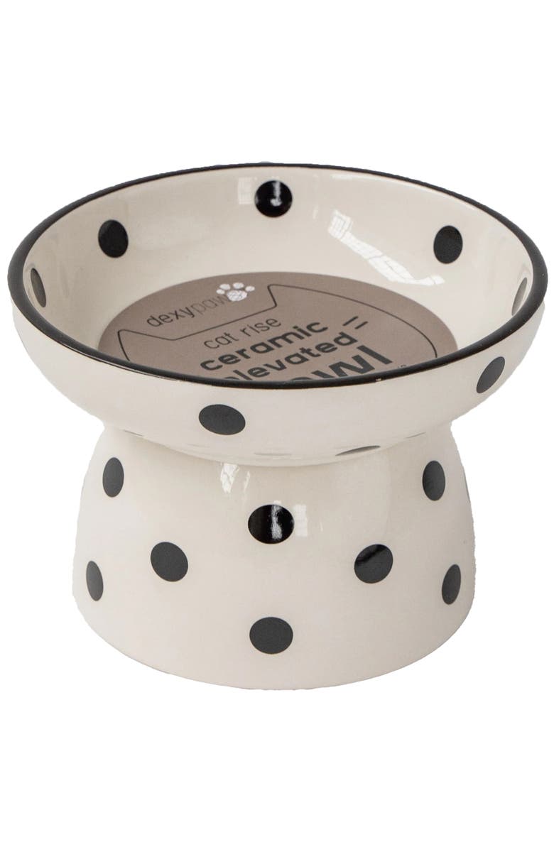 Dexypaws Elevated Ceramic Cat Bowl, White 
Black Polka Dots, 8.7oz, Main, color, Multicolored