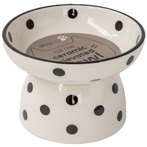 Elevated Ceramic Cat Bowl, White & Black Polka Dots, 8.7oz