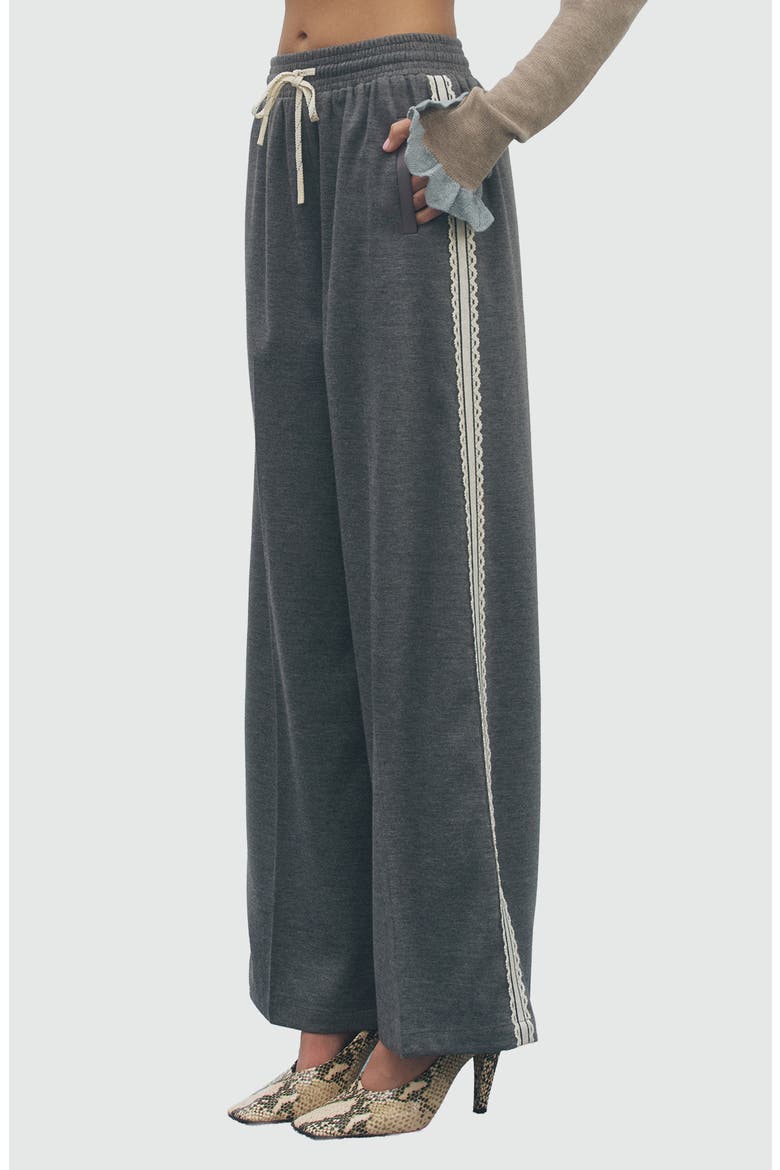 Jackson Wide Leg Pants with Lace Trim, Alternate, color, CHARCOAL IVORY