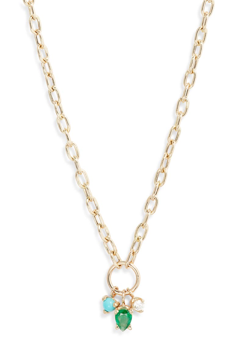 14K Gold Mixed Stone & Diamond Charms Oval Chain Necklace, Main, color, YELLOW GOLD