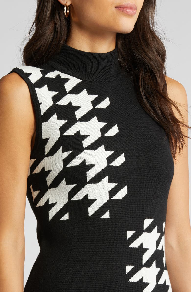 Anne Klein Houndstooth Mock Neck Sweater Dress, Alternate, color,