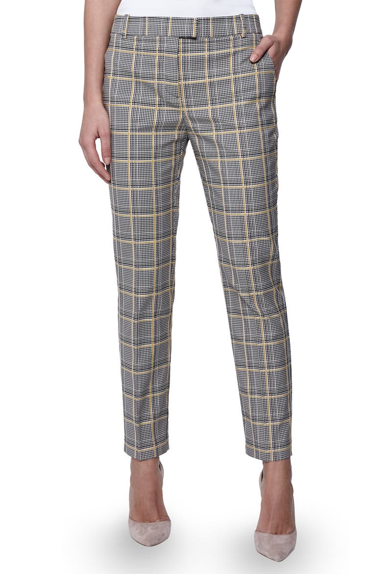 Joanne Check Stretch Cotton Blend Pants, Main, color, GREY CHECK
