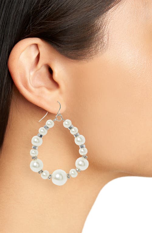 CRISTABELLE CRISTABELLE CRYSTAL & IMITATION PEARL OPEN HOOP DROP EARRINGS 