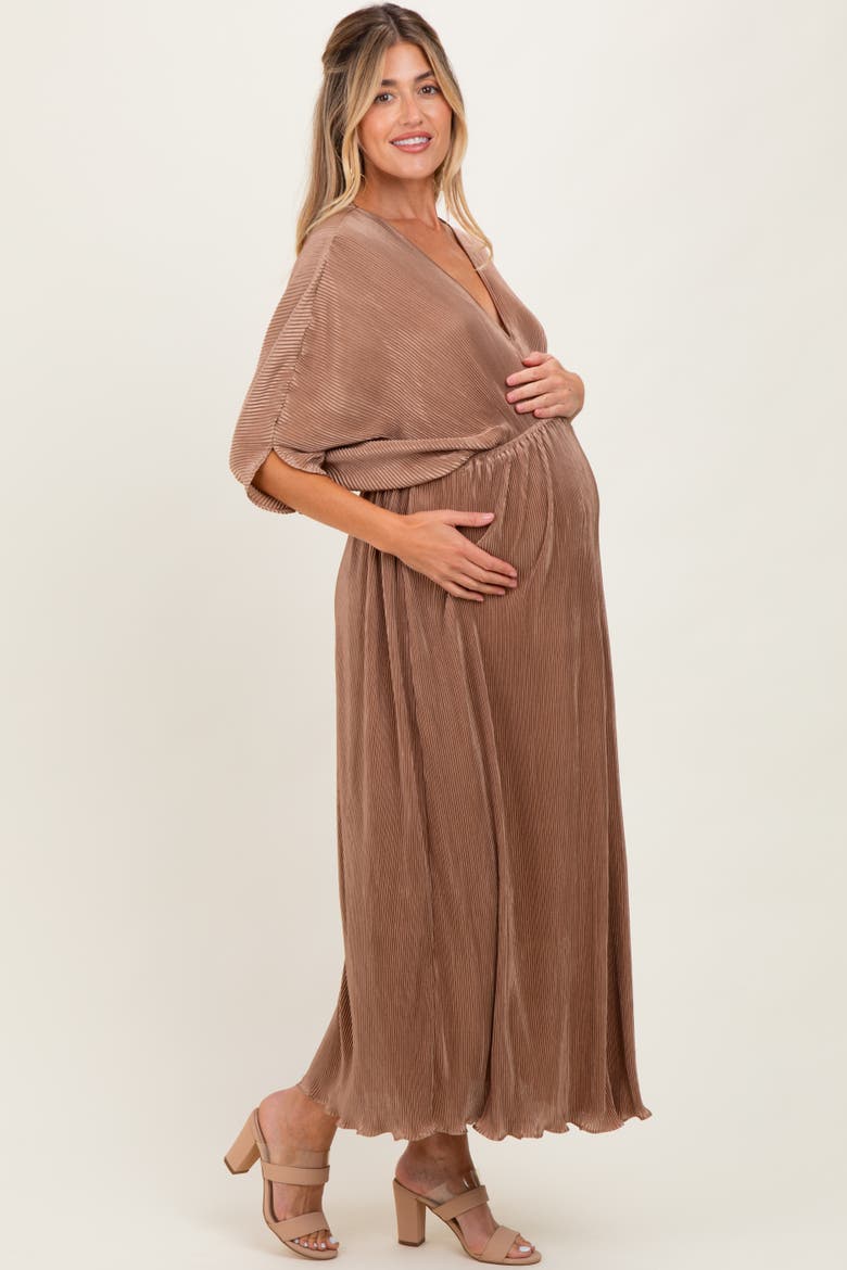 Pleated Satin Dolman Sleeve Maxi Dress, Alternate, color, Mocha