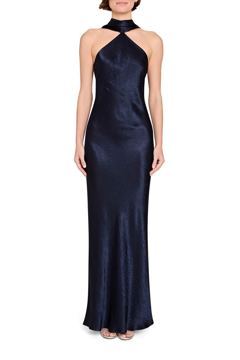 Ashton Drape Satin Gown, Main, color, NAVY