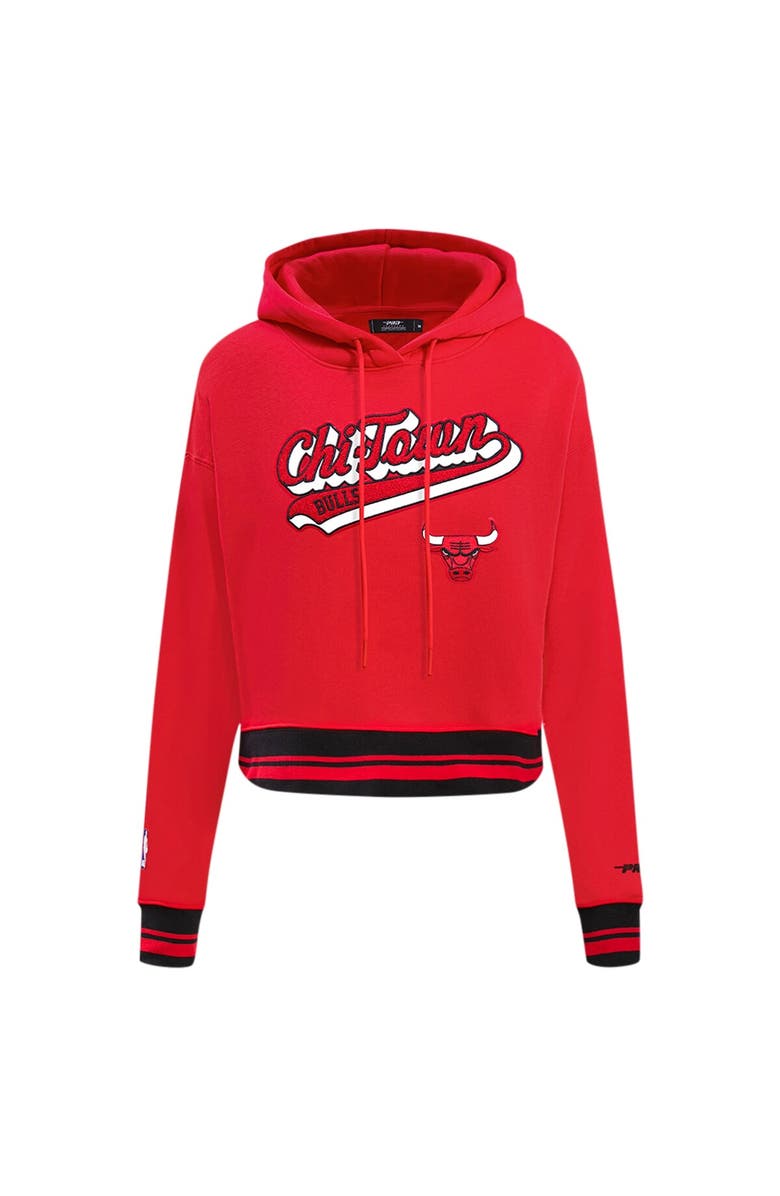 PRO STANDARD Women's Pro Standard Red Chicago Bulls Script Tail Cropped Pullover Hoodie, Alternate, color, Red