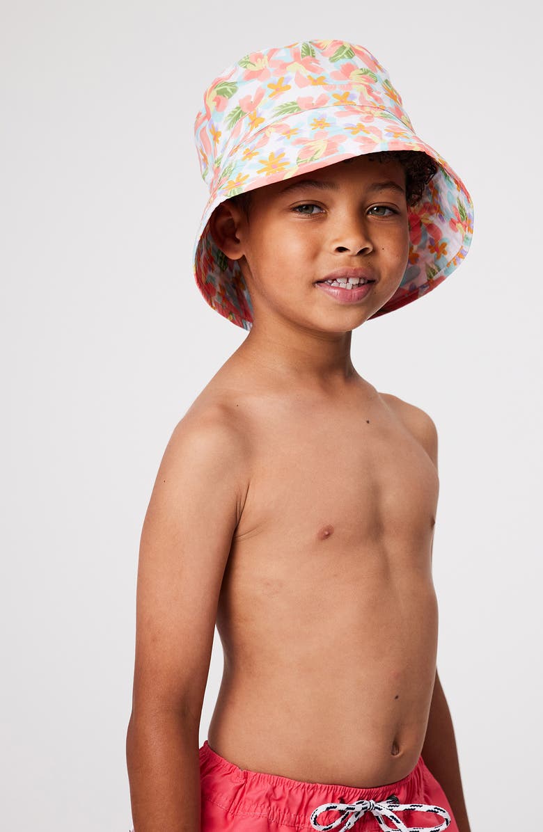 Snapper Rock Kids' Tropical Print Bucket Hat, Alternate, color, White Multi