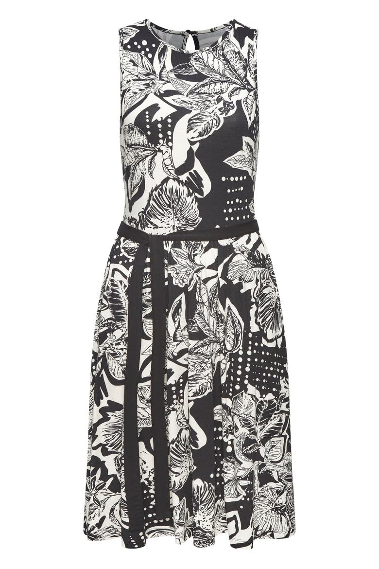 Belted Floral Print Dress, Alternate, color, Black & Ivory