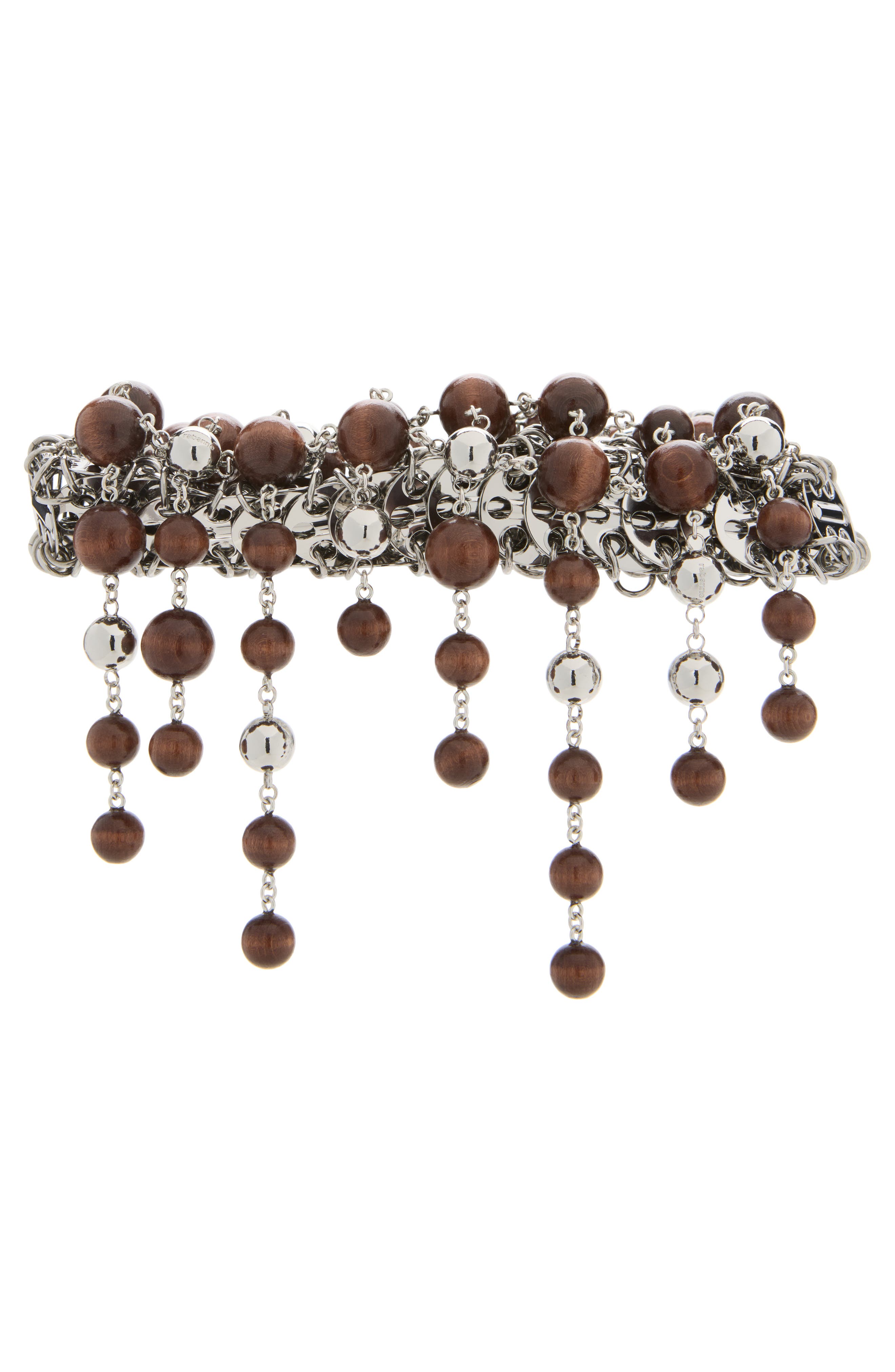 1969 Chain Mail Wooden Bead Shoulder Bag, Alternate, color, WOOD / SILVER