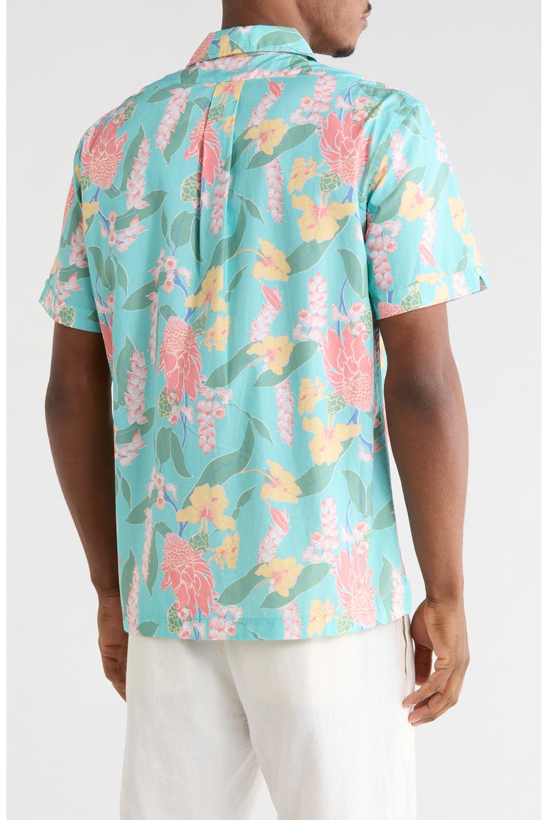 Leaf Short Sleeve Camp Shirt, Alternate, color, AQUA