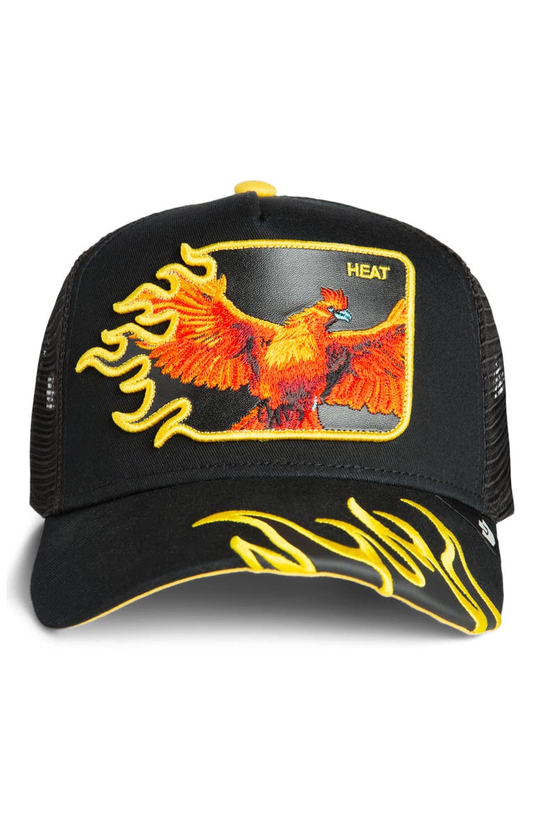 Heat Flames Embroidered Snapback Trucker Hat, Alternate, color, VOID