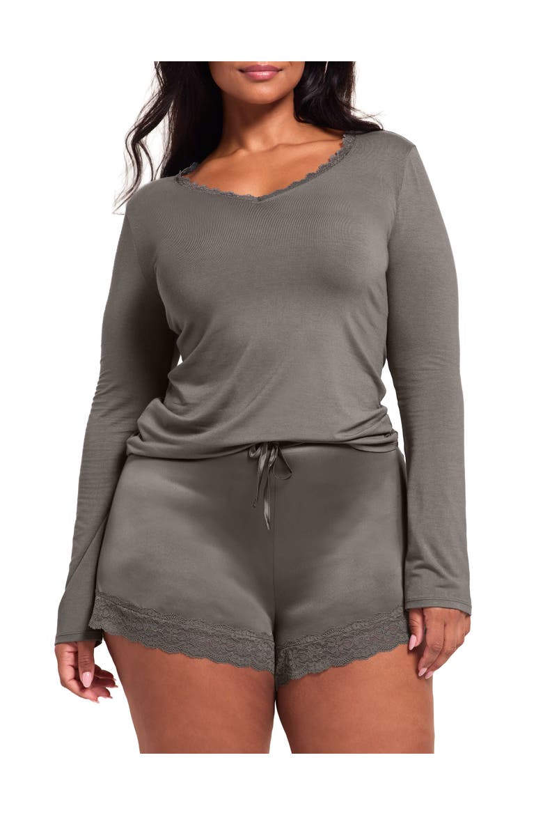 Kezha Pajama Long Sleeve Top & Short Set, Main, color, Dark grey