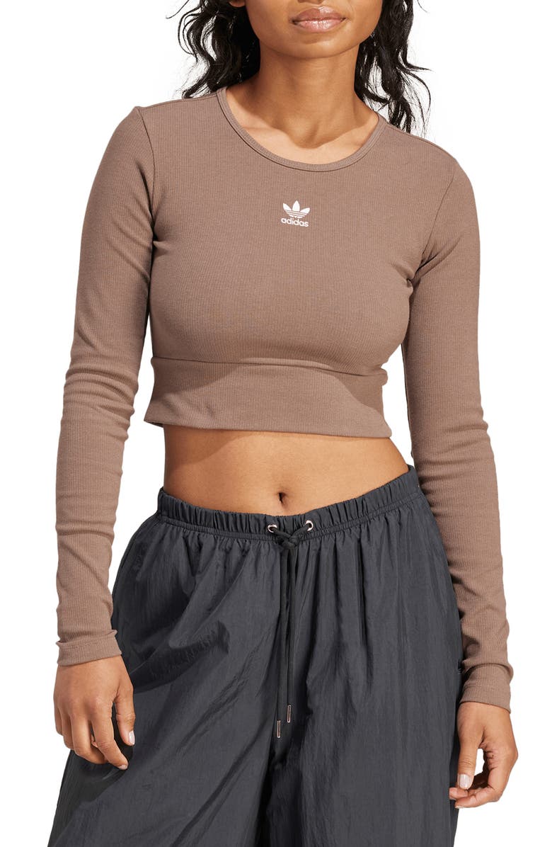 adidas Crop Rib Long Sleeve T-Shirt, Main, color,