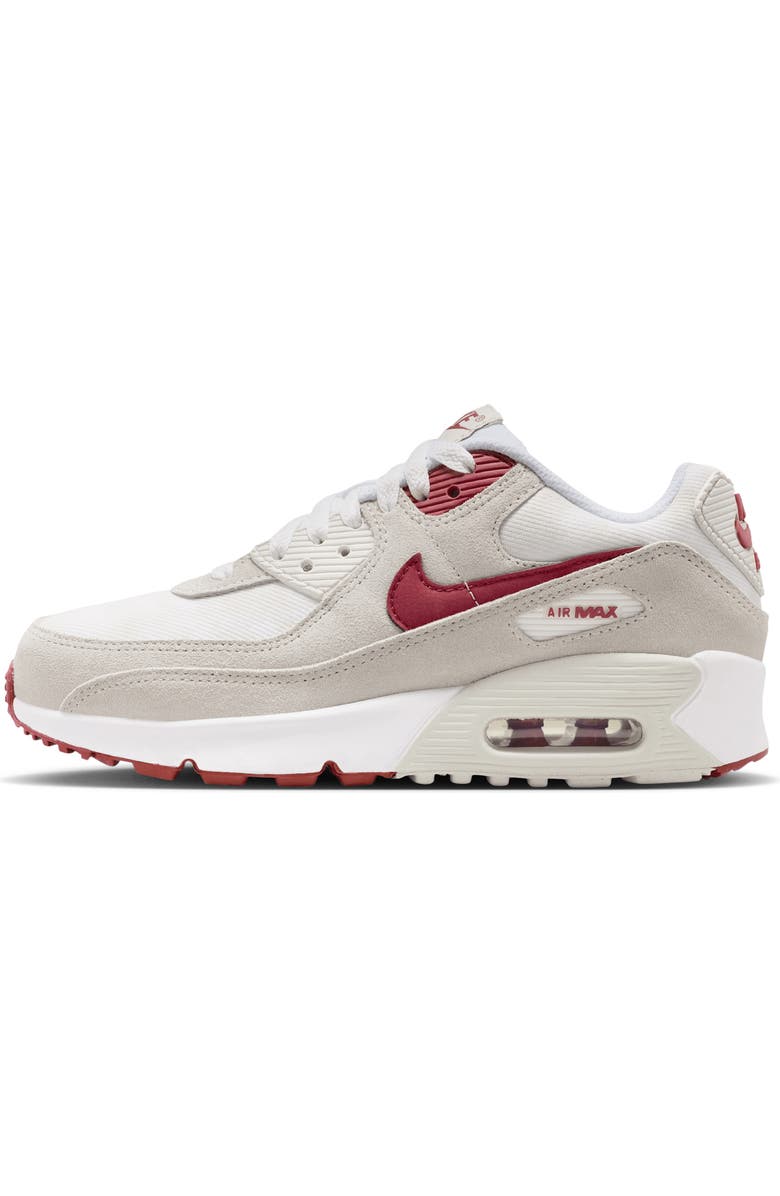 Nike Kids' Air Max 90 Sneaker, Alternate, color, White/ Light Bone/ Crimson