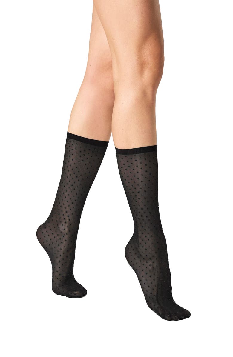 Wolford Dot Crew Socks, Main, color, Black/Black