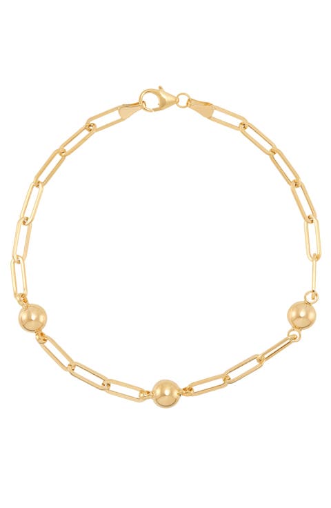 10K Yellow Gold Beaded Station Chain Bracelet