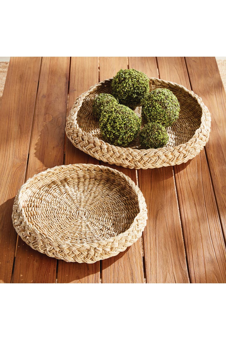 Abaca French Braided Round Decorative Trays Set of 2, Alternate, color, Beige