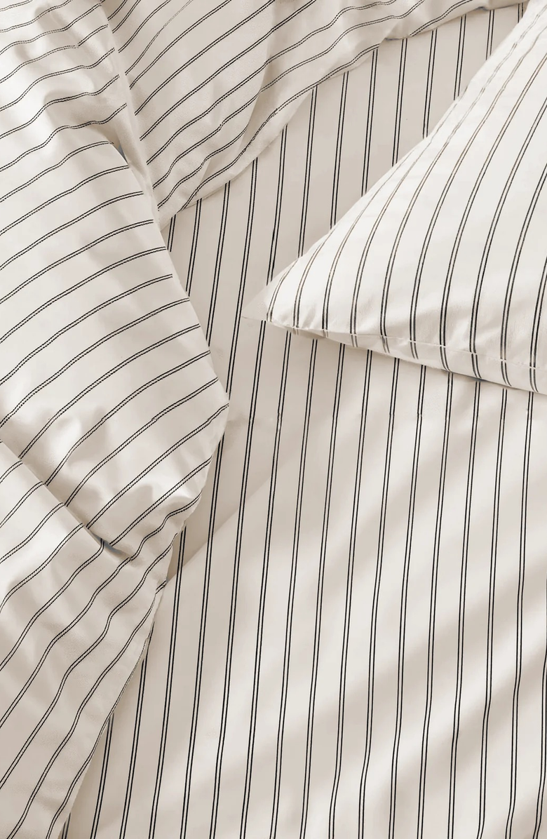 Italic Luxe Australian Sateen Duvet Cover, Alternate, color, Black Mini Stripes