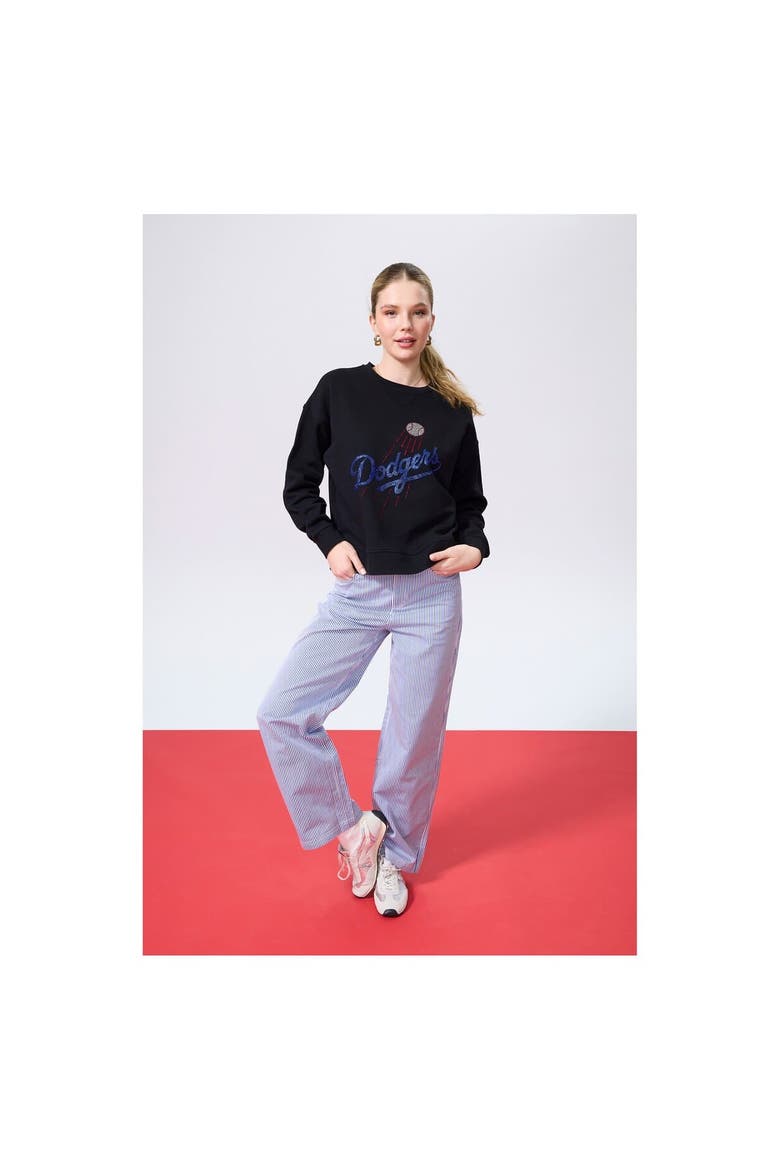 Women's Terez Black Los Angeles Dodgers Oversized Gemstone Logo Sweatshirt, Alternate, color, Black