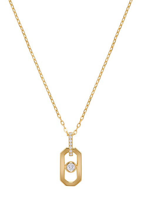 14K Yellow Gold Bezel Diamond Paper Clip Pendant Necklace