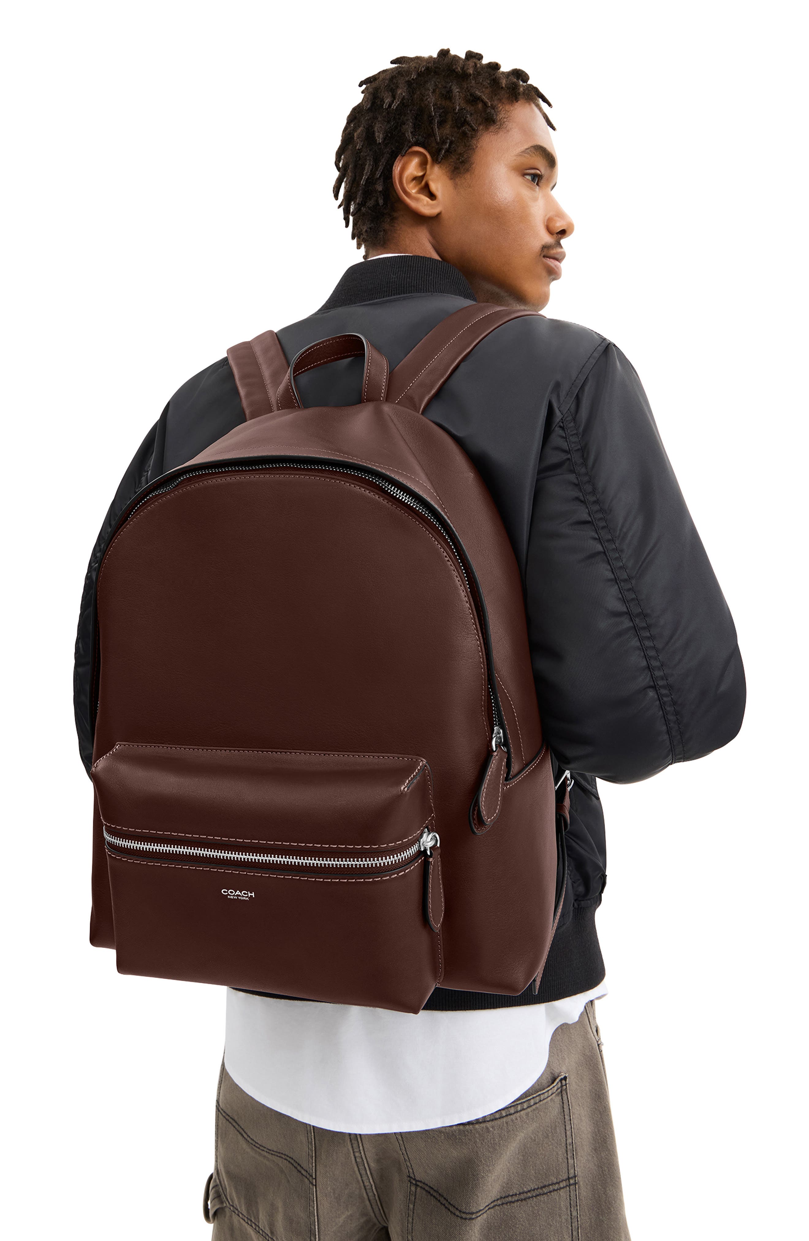 COACH Ridgewood Leather Backpack, Alternate, color, Maple