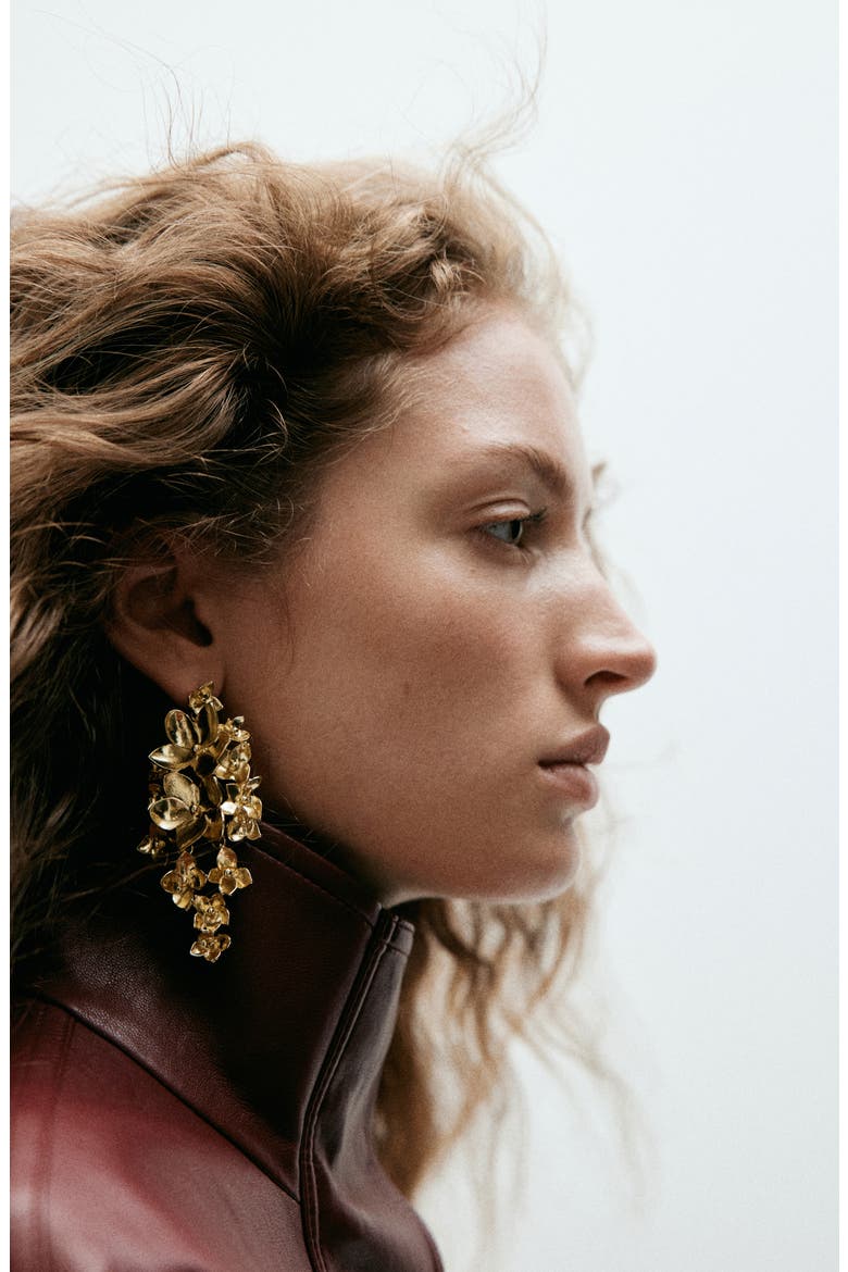 Flower Pendant Drop Earrings, Alternate, color, GOLD