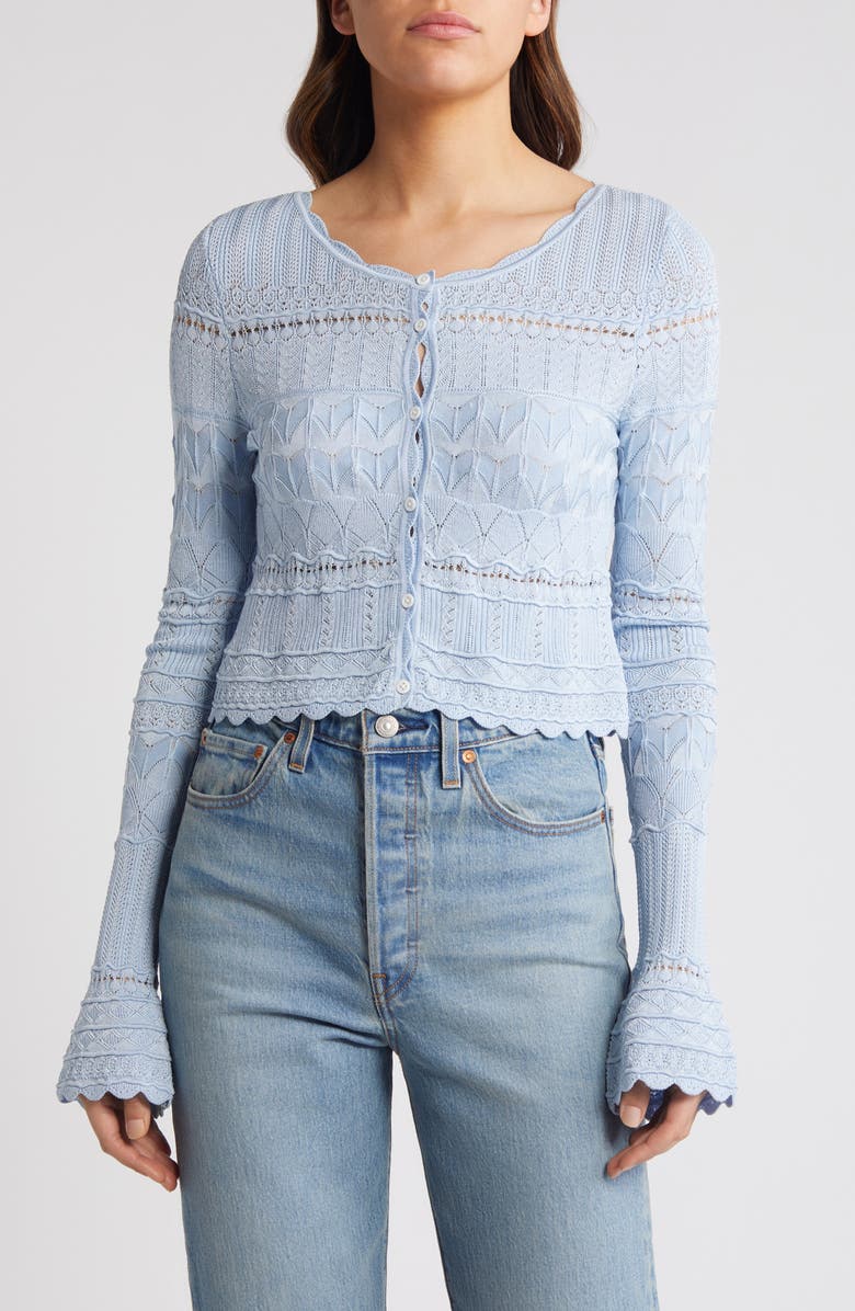 LoveShackFancy Mixed Stitch Crop Cardigan, Main, color, 