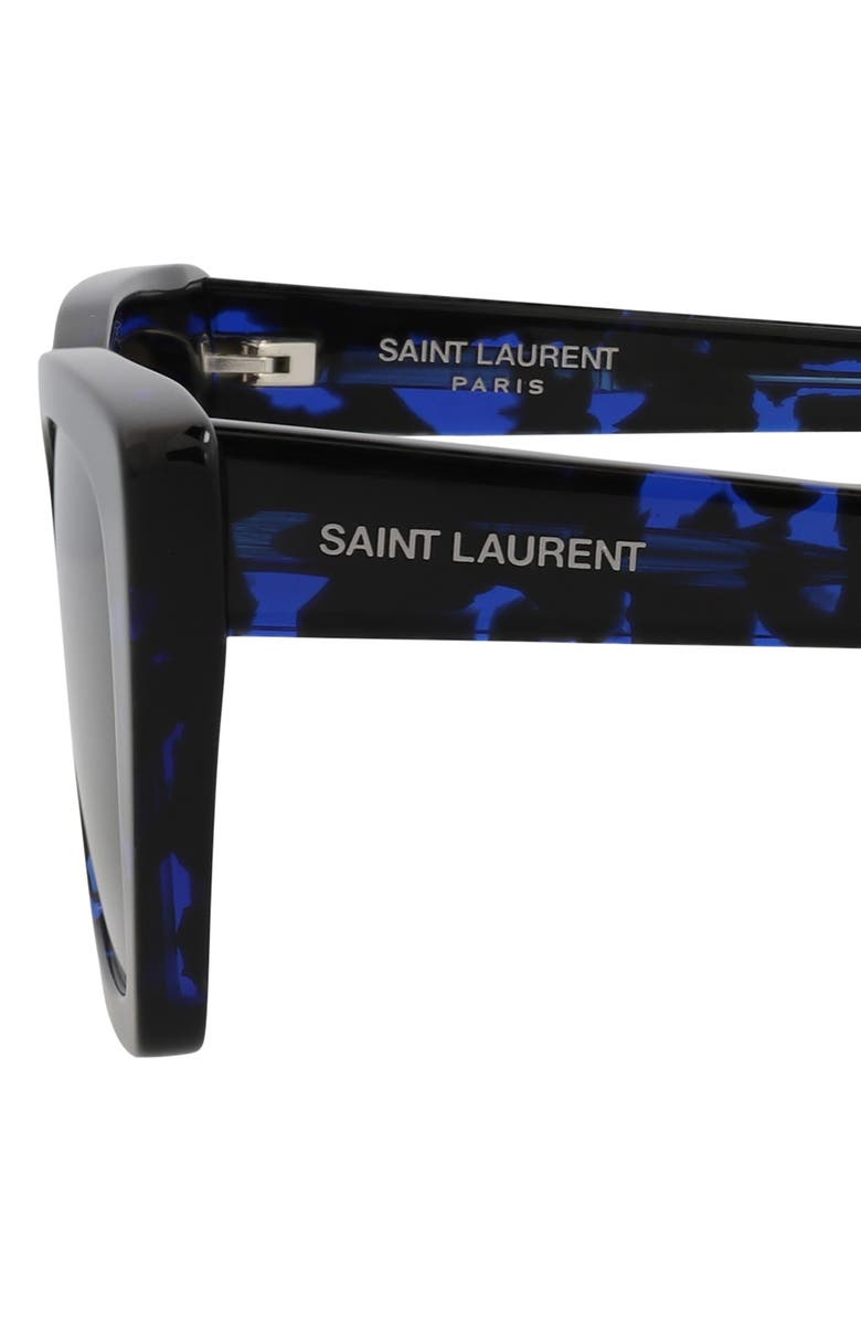 Saint Laurent 53mm Cat Eye Sunglasses, Alternate, color, Havana Black/ Blue