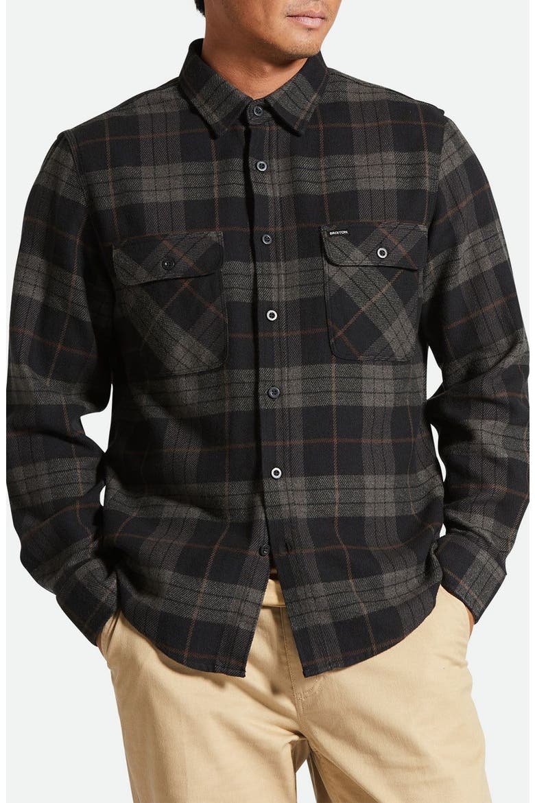 Bowery Slim Fit Plaid Flannel Button-Up Shirt, Main, color, BLACK/ CHARCOAL