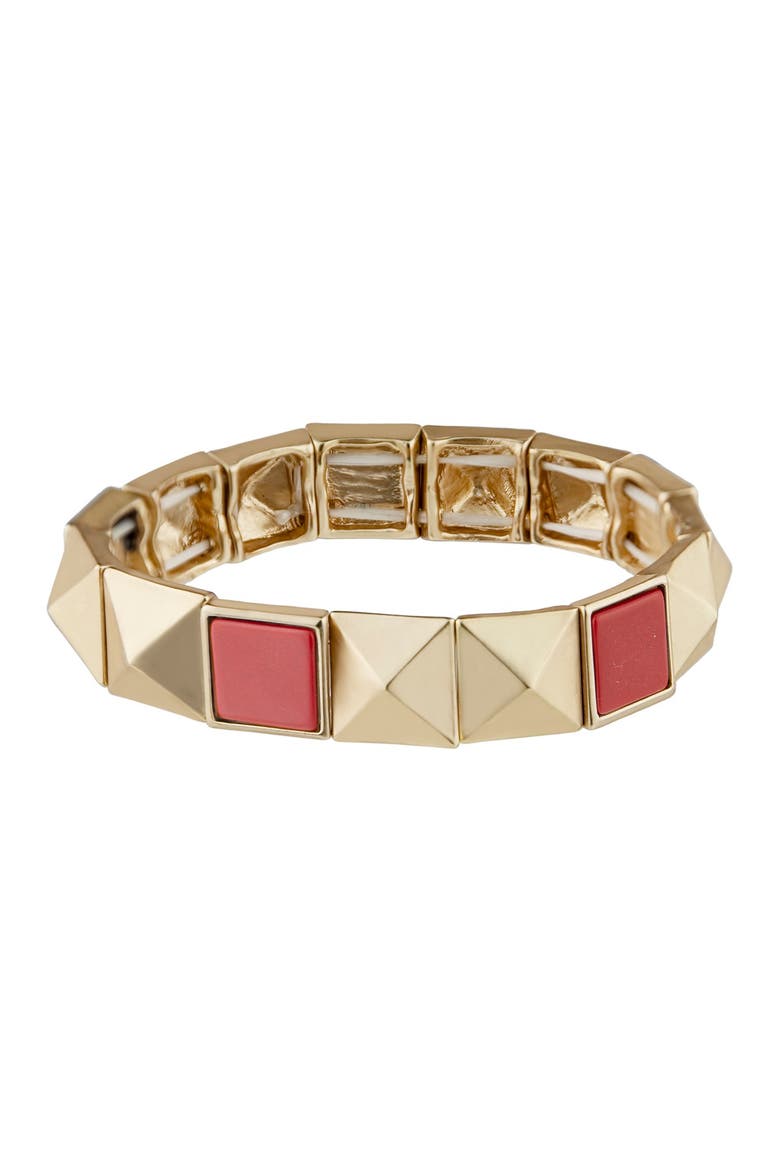 Semiprecious Stone Pyramid Stud Stretch Bracelet, Main, color, RED/GOLD