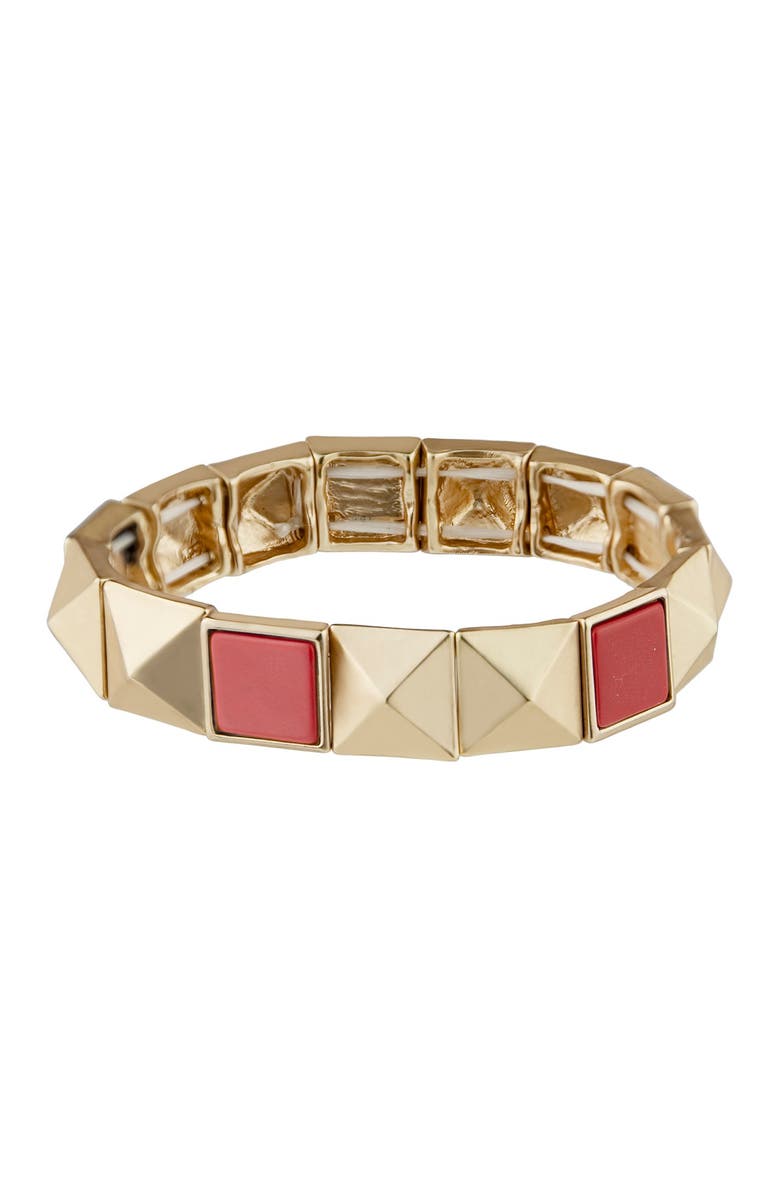 JARDIN Semiprecious Stone Pyramid Stud Stretch Bracelet, Main, color, Red/Gold